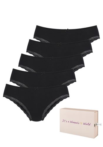 Lascana, LASCANA Jazz-Pants Slips 5er-Pack, aus elastischer Baumwolle mit zarter Spitze, mit Aufbewahrungsbox