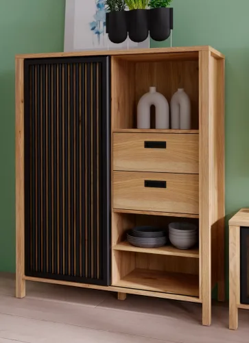 Premium Living, Highboard Jytana Schwarz/eichefarben  103,4/129,9/40,2 cm 
