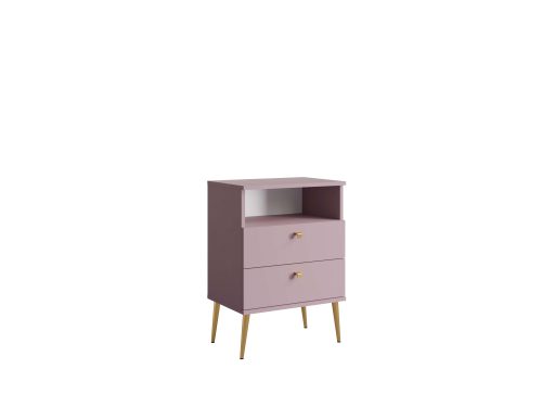 HOME AFFAIRE, Home affaire Nachttisch »Elyria, Metallgriffe, FSC-zertifizierter Holzwerkstoff«, (Nachtkommode B/T/H 50/34/69cm), mit 2 Schubladen, 1 offenes Fach, viele Farben mit goldfarbenfb. Details