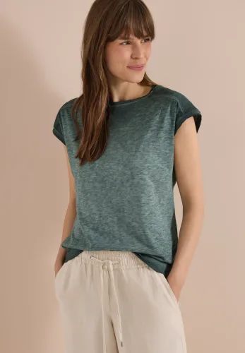 cecil, Cecil T-Shirt U-Boot-Ausschnitt, Garment-Dye Optik