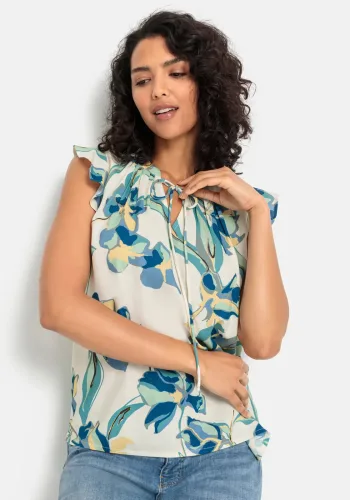 LASCANA Schlupfbluse mit Blumendruck und Rüschenärmeln, Kurzarmbluse, elegant