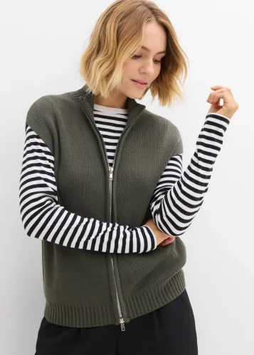 bonprix, bonprix Strick-Weste aus Baumwoll-Mixgrau 36Damen