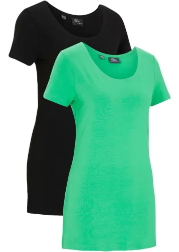 bonprix, bonprix Longshirt aus elastischen Baumwoll-Mix (2er Pack)grün 40Damen
