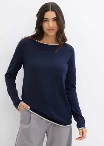 bonprix, bonprix Strickpullover weiches Material, mit kontrastfarbiger Rollkante