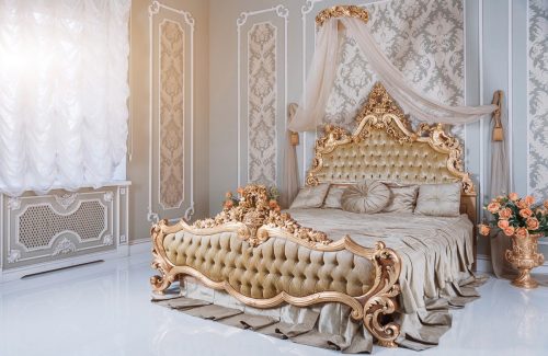 Papermoon, Papermoon Fototapete »KÖNIGLICHES BETT-LUXUS SCHLAFZIMMER DEKOR KLASSISCH XXL«, Vliestapete, hochwertiger Digitaldruck, inklusive Kleister