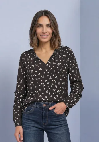 Street One, Langarm Bluse mit Split Neck und Rüschen