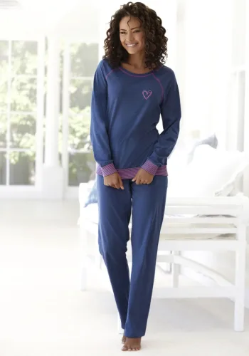 Vivance Dreams By Lascana, Vivance Dreams by Lascana Pyjama Set, 2 tlg. mit dekorativen Flatlock-Nähten in Neonfarben