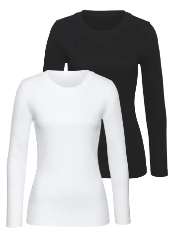 Vivance, Vivance Langarmshirt "aus modischer Rippware" 2er-Pack, aus luftigem Baumwoll-Stretch