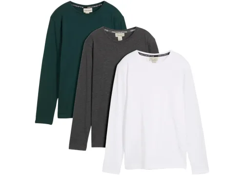 bonprix, bonprix Langarmshirt mit Bio Baumwolle (3er-Pack)weiß 140Knaben