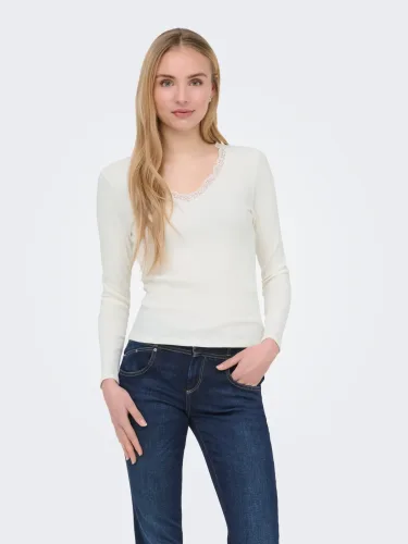 Only, ONLY V-Shirt "ONLSARA SHARAI L/S V-NECK TOP JRS" Baumwollmischung, slim fitregular fit