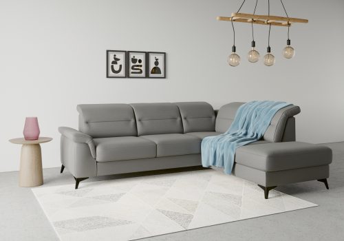 SIT&MORE, sit&more Ecksofa »Sinatra«, mit Ottomane, optional mit Kopfteilverstellung und Armteilfunktion oder mit Kopfteilverstellung, Armteilfunktion, Bettfunktion und Stauraum, mattschwarze Metallfüsse