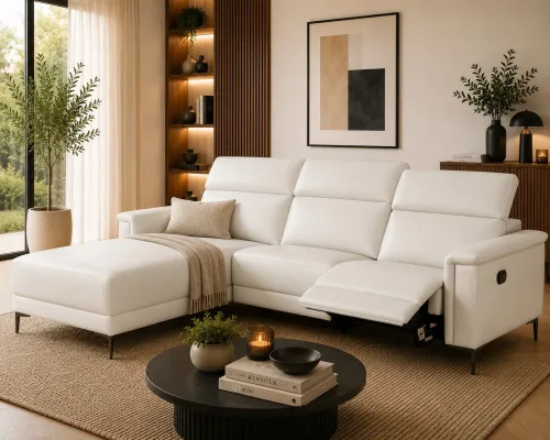 Goodproduct, GOODproduct Ecksofa "LUND, Lederoptik, L-Form, 261cm, man./elektr. Relaxfunktion (USB-A)" und Kopfteilverstellung