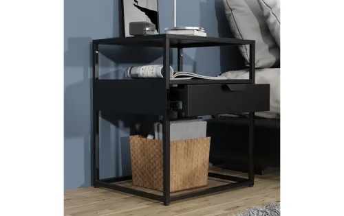Livetastic, Nachttisch Flokas M 45/55/40 cm Schwarz 