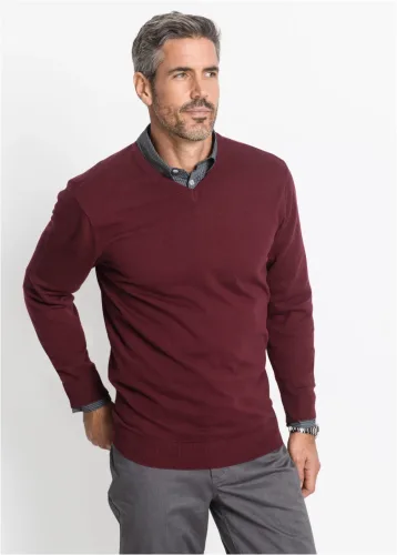 bonprix, bonprix Strickpullover "Feinstrickpullover in Regular Fit" aus Feinstrickmaterial, mit V-Ausschnitt, Regular Fit