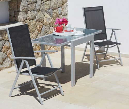 Merxx, MERXX Gartenmöbelset »Lima«, 3-tlg., 2 Hochlehner, Ausziehtisch 65x130 cm, Alu/Textil