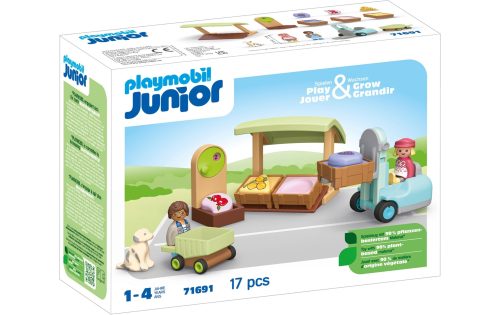 PLAYMOBIL, 71691 Junior: Bio-Marktstand & Gabelstapler, Konstruktionsspielzeug