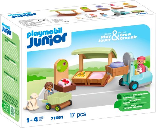PLAYMOBIL, 71691 Junior: Bio-Marktstand & Gabelstapler, Konstruktionsspielzeug