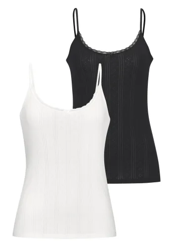 Vivance Unterhemd 2er-Pack, aus weicher Pointelle-Ware mit Spitze, reine Baumwolle