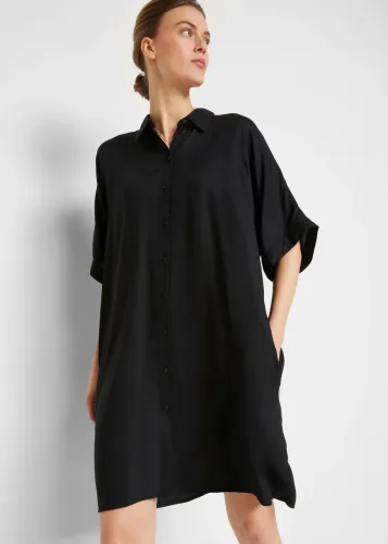 bonprix, bonprix Blusenkleid aus feiner Viskoseschwarz 42Damen