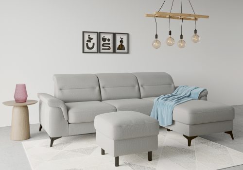 SIT&MORE, sit&more Ecksofa »Sinatra«, mit Recamiere, optional mit Kopfteilverstellung und Armteilfunktion oder mit Kopfteilverstellung, Armteilfunktion, Bettfunktion und Bettkasten, mattschwarze Metallfüsse