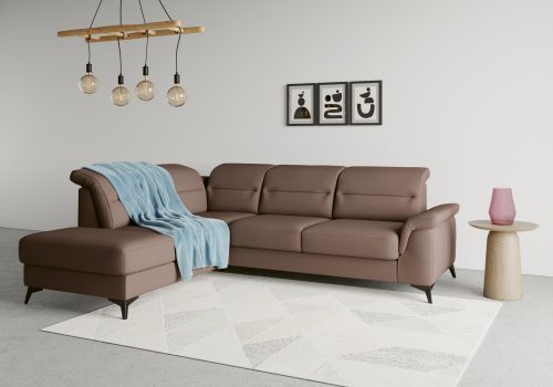 SIT&MORE, sit&more Ecksofa »Sinatra«, mit Ottomane, optional mit Kopfteilverstellung und Armteilfunktion oder mit Kopfteilverstellung, Armteilfunktion, Bettfunktion und Stauraum, mattschwarze Metallfüsse