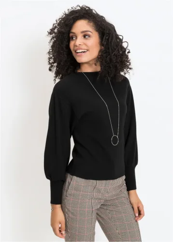bonprix, bonprix Strickpullover mit Ballonärmelnschwarz 36Damen