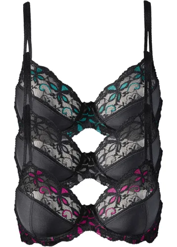 bonprix, bonprix Bügel-BH mit zarter Spitze (3er Pack)schwarz 85Damen