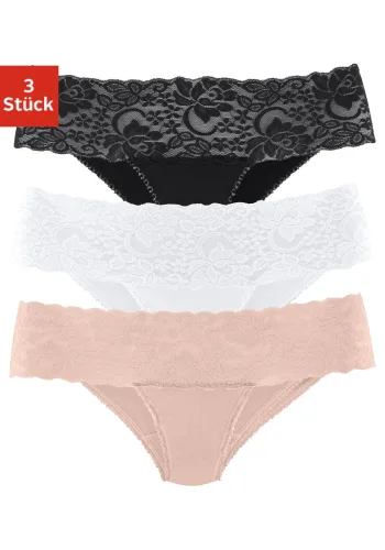 Vivance, Vivance Brasilslip 3er-Pack, aus elastischer Baumwolle mit floraler Spitze