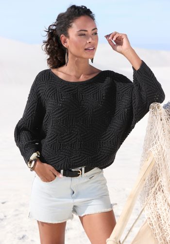 LASCANA Fledermauspullover, mit aufwendigem Strickmuster