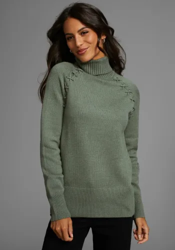 laura scott, Laura Scott Rollkragenpullover mit Flechtdetail aus softem Viskosestrick