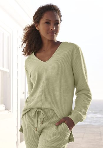 s.Oliver Sweatshirt »-Langarmshirt mit V-Ausschnitt«, und weiche Rippbündchen