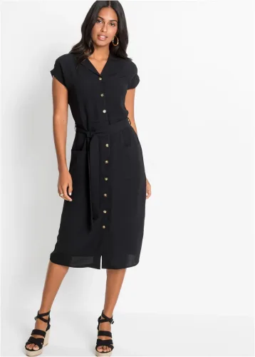 bonprix, bonprix Blusenkleid mit Bindebandschwarz 46Damen