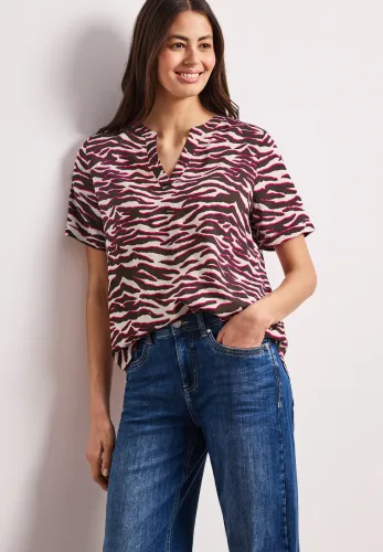 Street One, Kurzarm Bluse mit Split Neck und Print