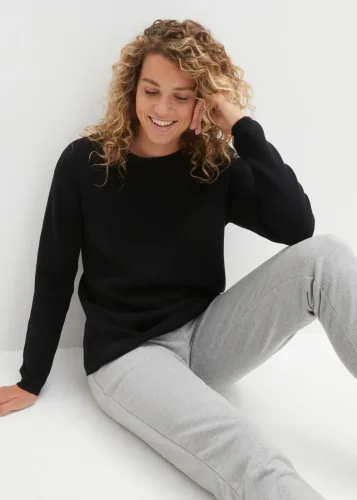 bonprix, bonprix Milano Rib Pullover mit Rundhalsschwarz 44Damen