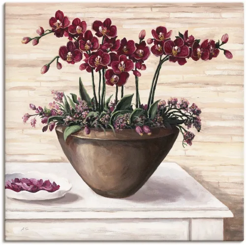Artland, Artland Leinwandbild "Orchideen in Bordeaux" Blumen 1 Stk. tlg. auf Holzrahmen gespannt