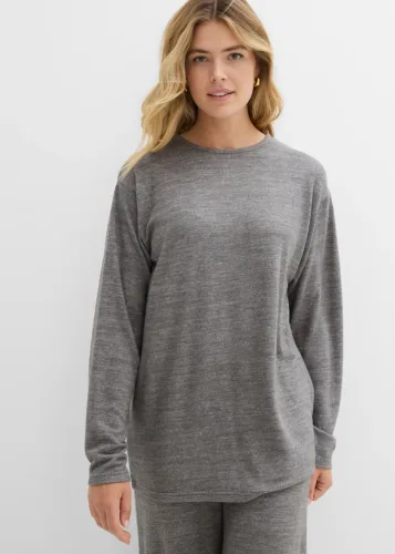 bonprix, bonprix Long-Sweatshirt in Strickoptikgrau 56Damen