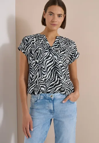 cecil, Cecil Shirtbluse Sommerbluse mit Split Neck und Zebra-Print