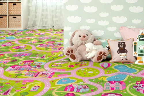 Andiamo, Andiamo Teppichboden "Sweet Towny, Schlinge, Gesamthöhe 6,5 mm, Made in Belgium" rechteckig bedruckt, Spielteppich, Breite 400 cm, Motiv Strasse, Kinderzimmer