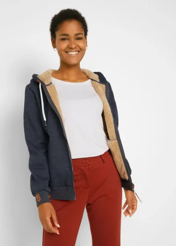 bonprix, bonprix Kapuzen-Sweatjacke mit Teddyfuttergrau 36Damen