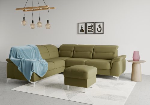 SIT&MORE, sit&more Ecksofa »Sinatra«, optional mit Kopfteilverstellung und Armteilfunktion oder Kopfteilverstellung, Armteilfunktion, Bettfunktion und Schubkasten, langer Schenkel links oder rechts bestellbar, chromfarbene Metallfüsse