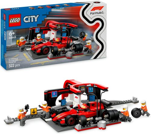 LEGO, 60443 City F1 Boxenstopp mit Boxencrew und Ferrari Flitzer, Konstruktionsspielzeug