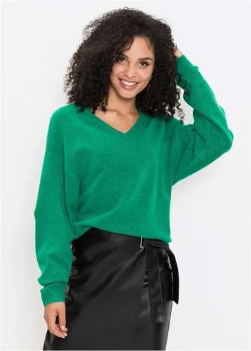 bonprix, bonprix Strickpullover "Oversize-Strick-Pullover" aus weichem Material, mit V-Ausschnitt, Oversized-Passform