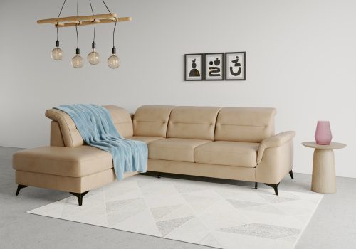 SIT&MORE, sit&more Ecksofa »Sinatra«, mit Ottomane, optional mit Kopfteilverstellung und Armteilfunktion oder mit Kopfteilverstellung, Armteilfunktion, Bettfunktion und Stauraum, mattschwarze Metallfüsse