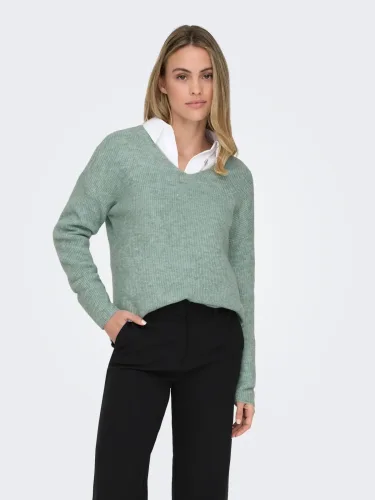 Only, ONLY V-Ausschnitt-Pullover "ONLCAMILLA V-NECK L/S PULLOVER KNT NOOS" Materialmix, regular fit
