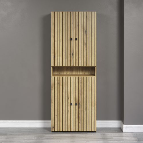 welltime Hochschrank »Amrum«, (1 St.), Geräumiger Badezimmerschrank in Rillenoptik - (B/T/H) 70/31/188 cm