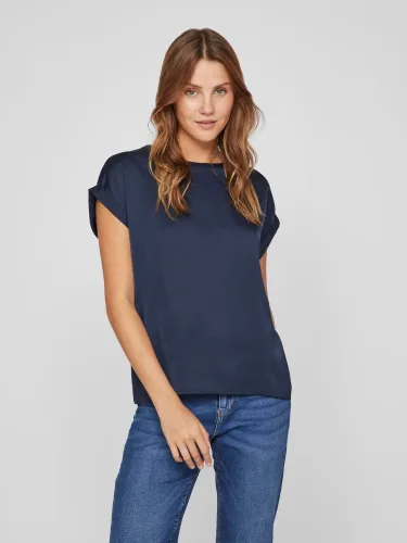 VILA, Vila Kurzarmshirt "VIELLETTE S/S SATIN TOP - NOOS" Kunstfaser, regular fit