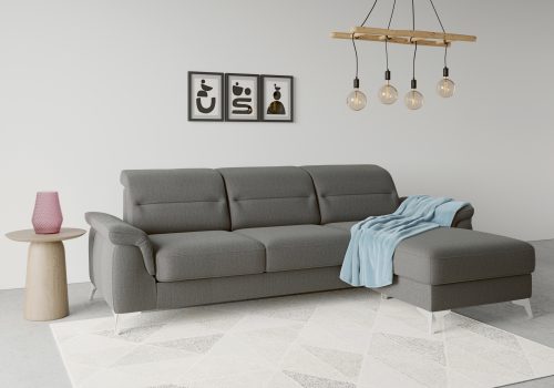 SIT&MORE, sit&more Ecksofa »Sinatra«, mit Recamiere, optinal mit Kopfteilverstellung und Armteilfunktion oder Kopfteilverstellung, Armteilfunktion, Bettfunktion und Bettkasten, chromfarbene Metallfüsse