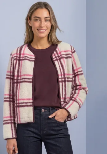 Street One, Teddy-Jacke mit Rundhals und Karomuster