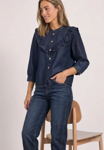 Street One, Langarm Denim Bluse mit Rüschen