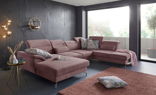 SIT&MORE, sit&more Wohnlandschaft, 12 cm Fusshöhe, inklusive Sitztiefenverstellung, wahlweise Kopfteilverstellung, wahlweise in 2 unterschiedlichen Fussfarben
